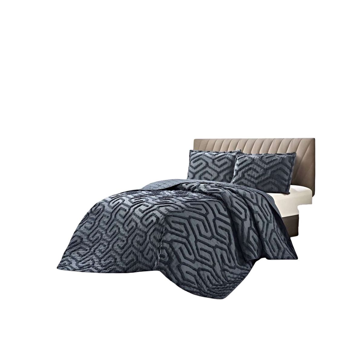 GENERICO - QUILT VERANO DISEÑO TUFTING PLAZA Y MEDIA GRIS OSCURO