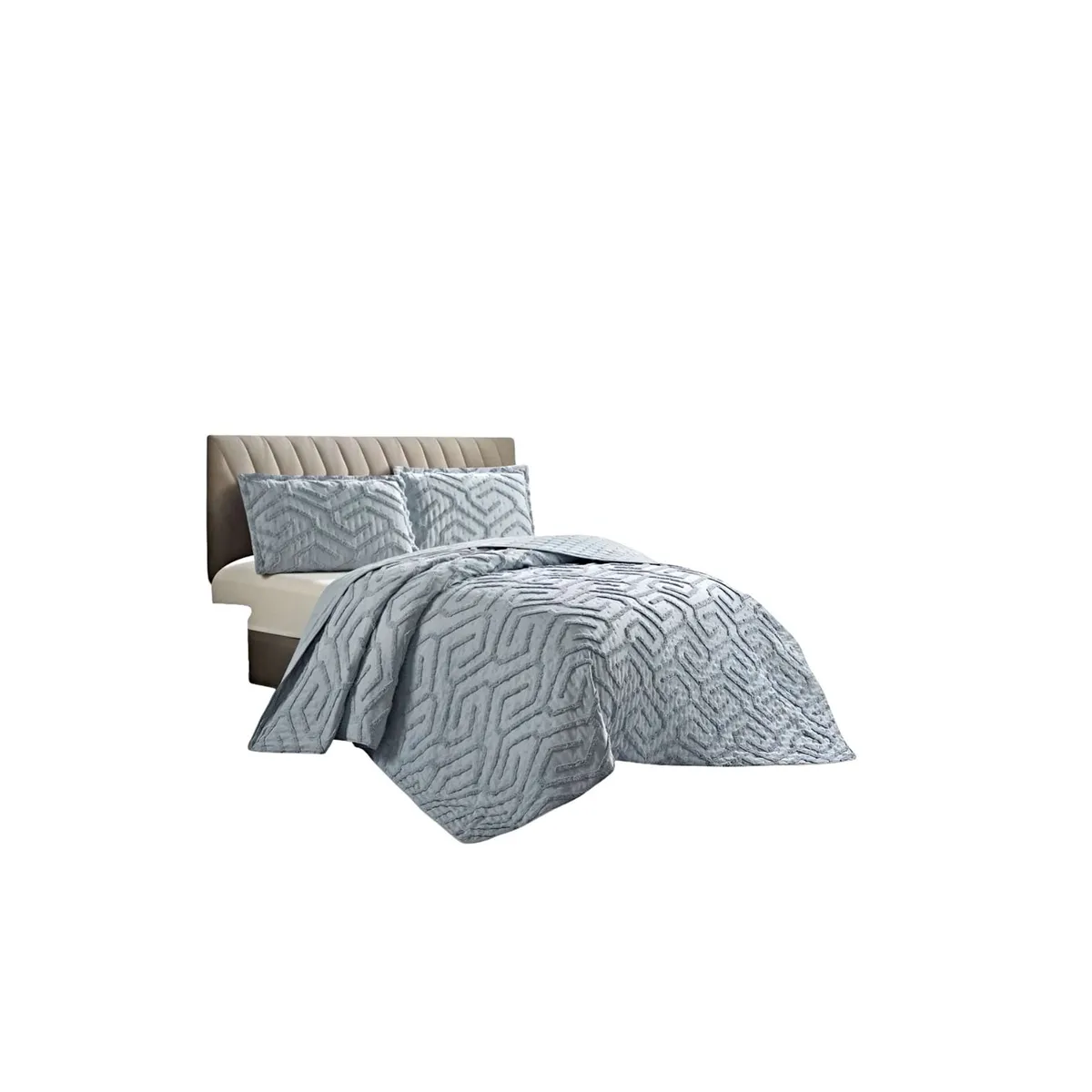 GENERICO - QUILT VERANO DISEÑO TUFTING 2 PLAZAS GRIS CLARO