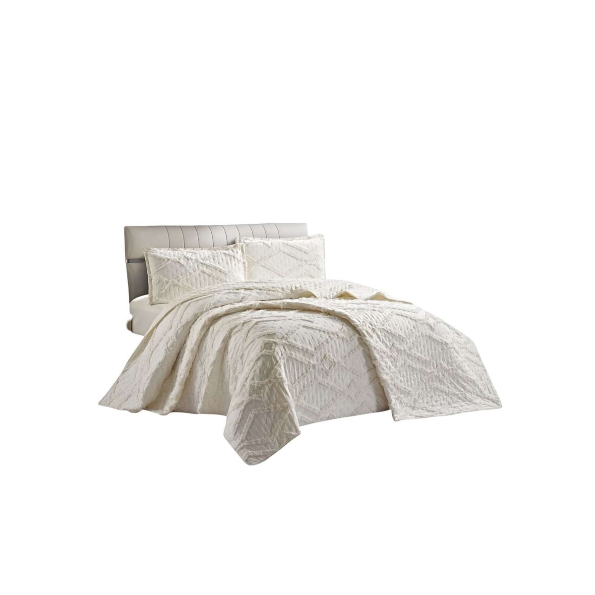 GENERICO - QUILT VERANO DISEÑO GEOMETRICO TUFTING PLAZA Y MEDIA BLANCO