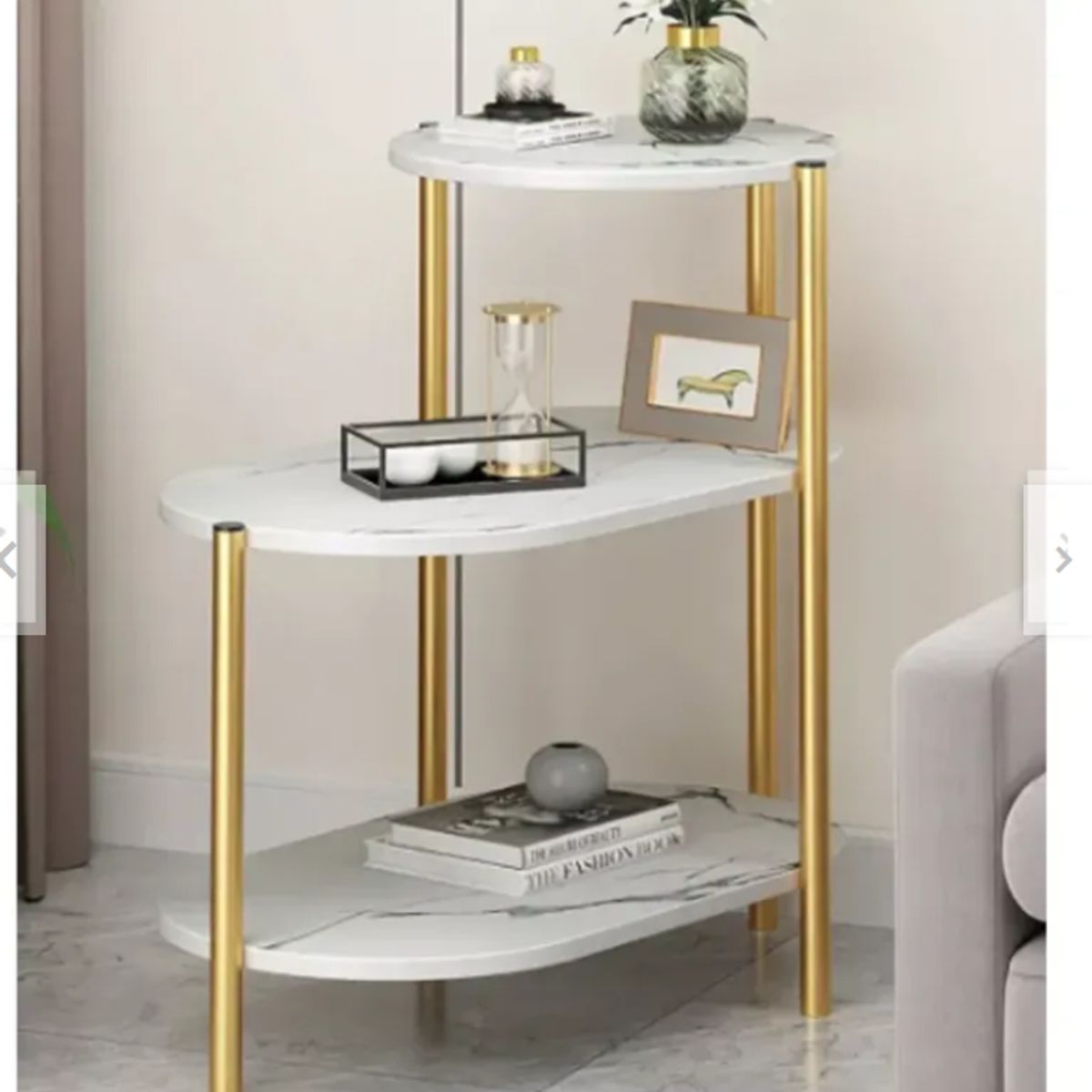 GENERICO - Mesa Centro Auxiliar Decorativa Lateral Color Blanco y Dorado