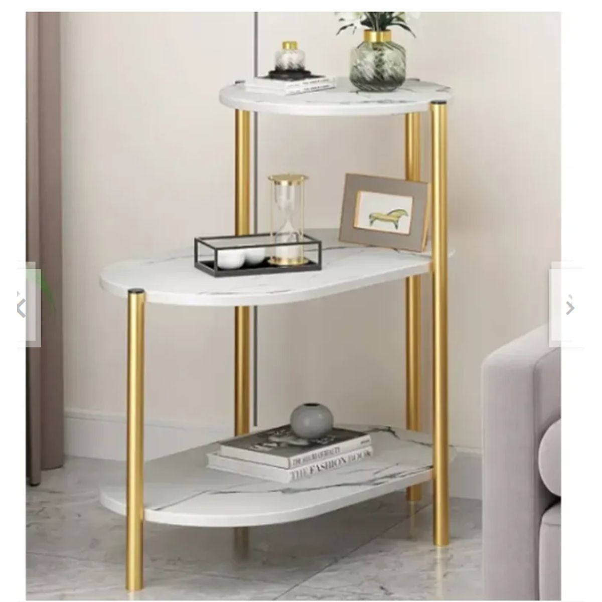GENERICO - Mesa Centro Auxiliar Decorativa Lateral Color Blanco y Dorado