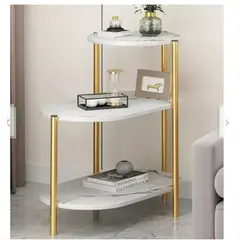 GENERICO - Mesa Centro Auxiliar Decorativa Lateral Color Blanco y Dorado