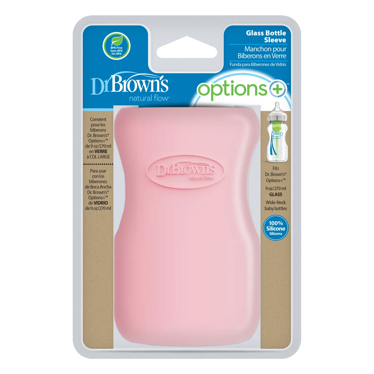 DR BROWNS - Funda De Protección Mamadera Vidrio 270ml Dr Brown´s Rosa