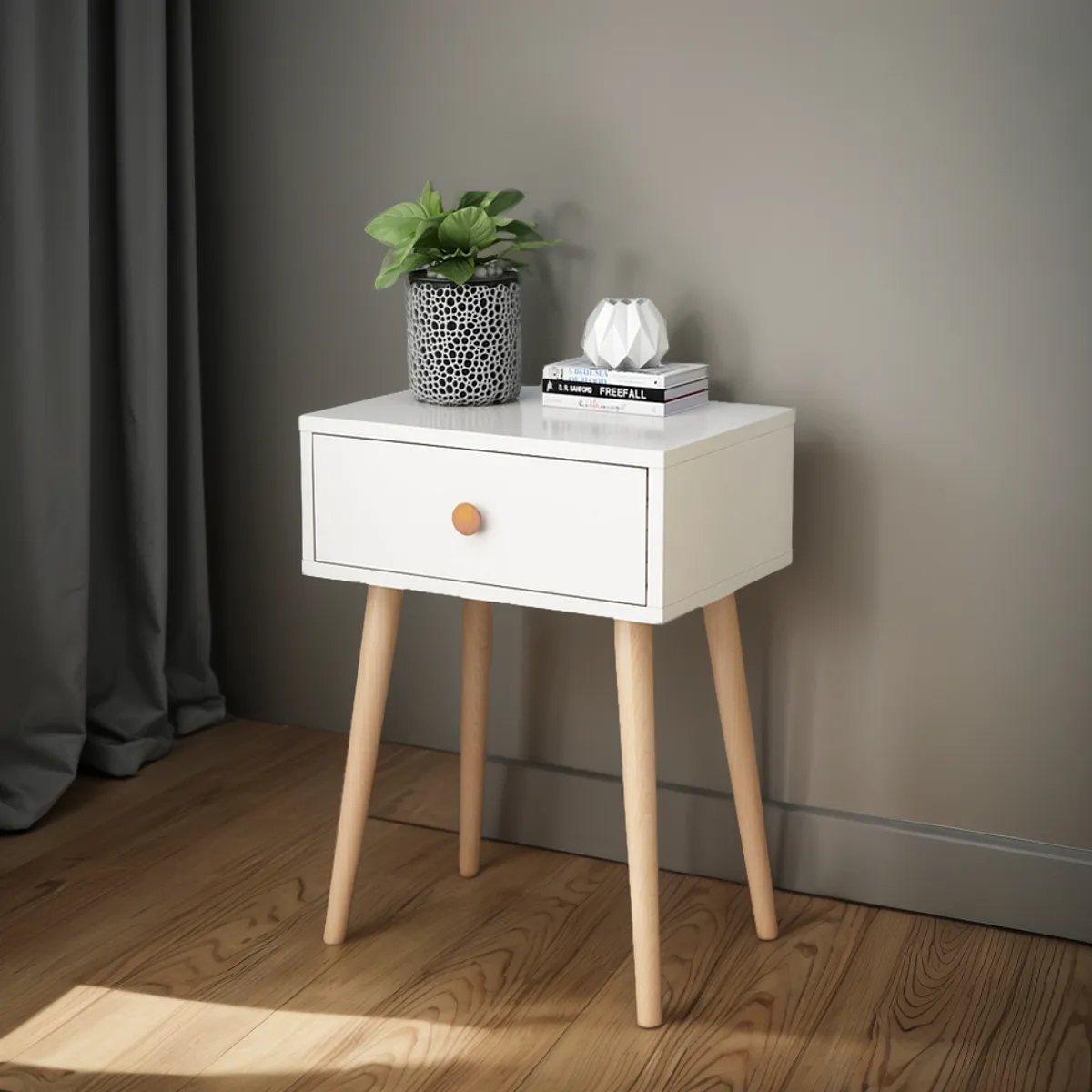 ANYHOGAR - Velador Con Cajón 40x30x55cm Color Blanco