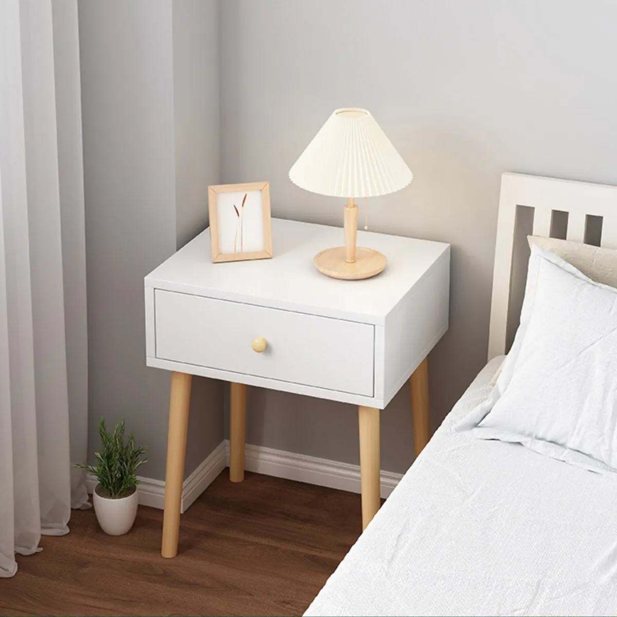 ANYHOGAR - Velador Con Cajón 40x30x55cm Color Blanco