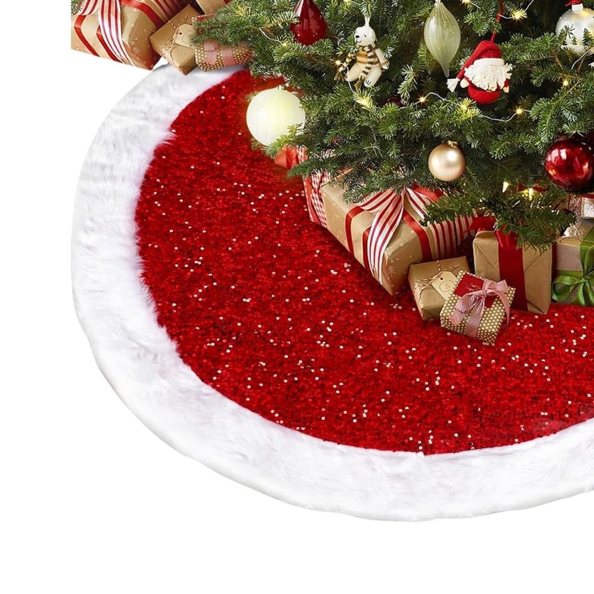 HAZ TU CLICK - Faldón Pie de Árbol Navideño 122 cm Premium Decorativo Rojo