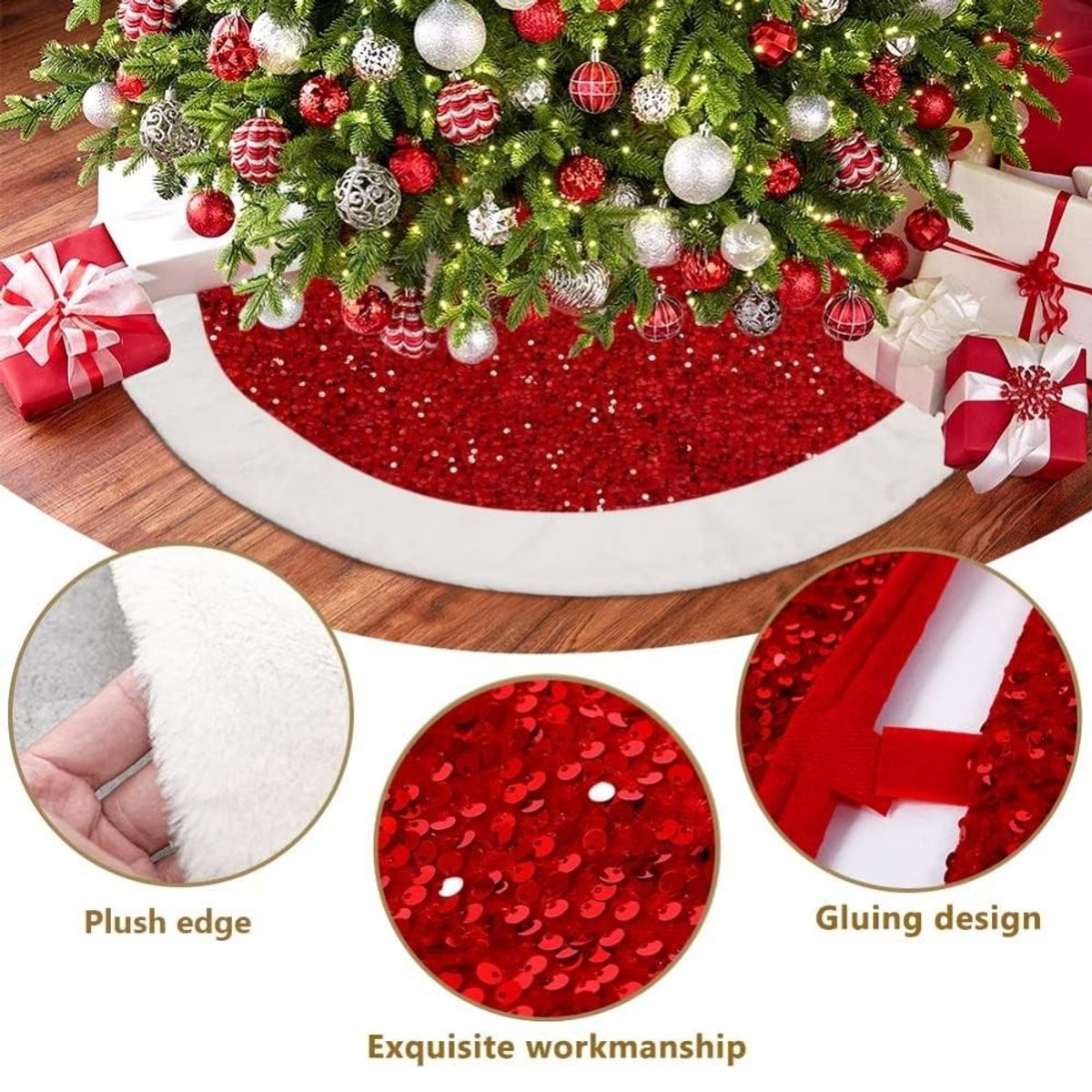 HAZ TU CLICK - Faldón Pie de Árbol Navideño 122 cm Premium Decorativo Rojo