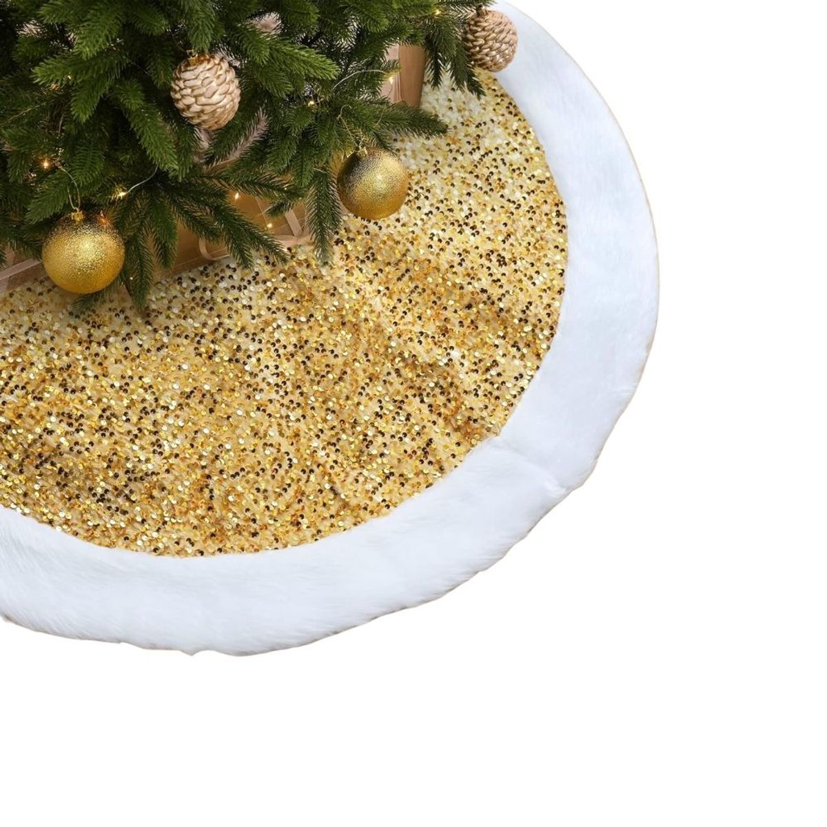 HAZ TU CLICK - Faldón Pie de Árbol Navideño 122 cm Premium Decorativo Dorado