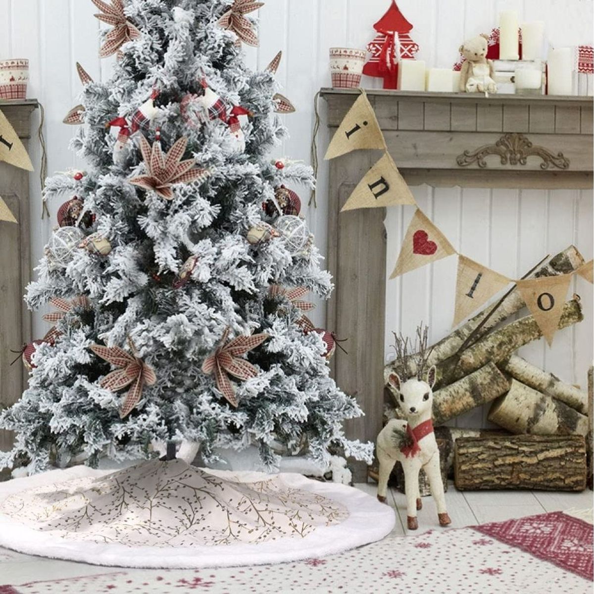 HAZ TU CLICK - Faldón Pie de Árbol Navideño 122 cm Premium Decorativo Blanco