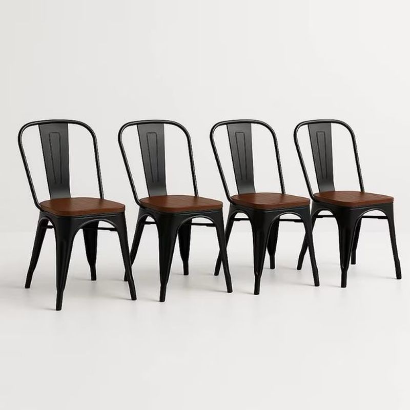GENERICO - Pack 4 Sillas Tolix Vintage Asiento Madera Negro