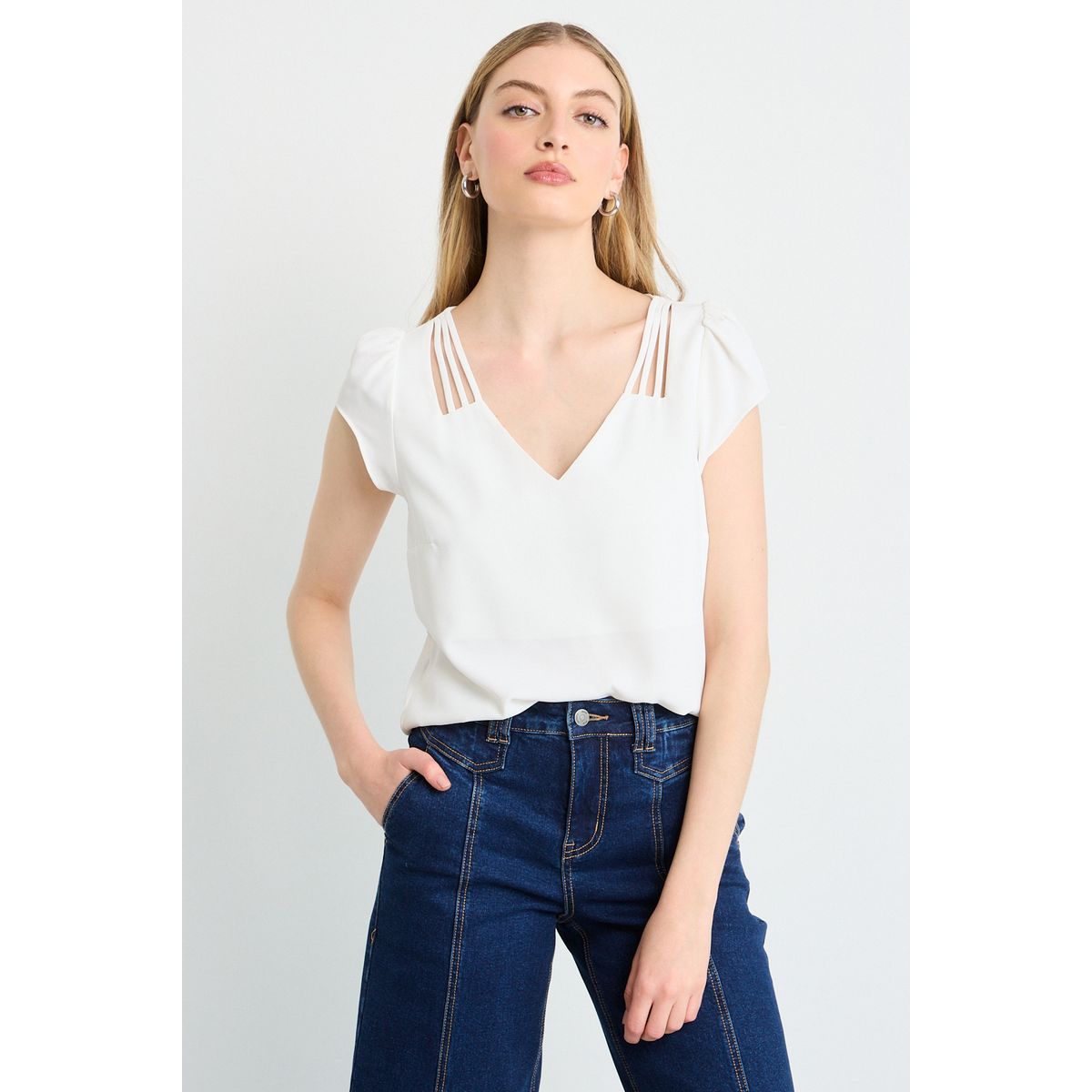 IO - Blusa Manga Corta Crudo Mujer iO