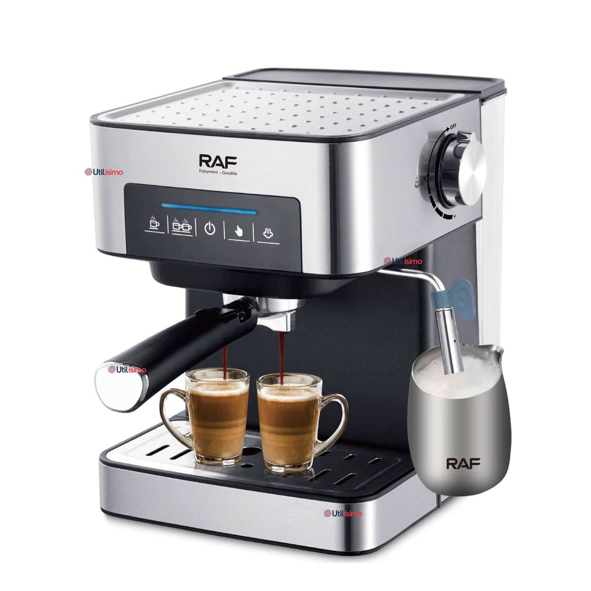 RAF - Maquina Café Espresso Capuccino Espumador de Leche Antigoteo 1.5 L
