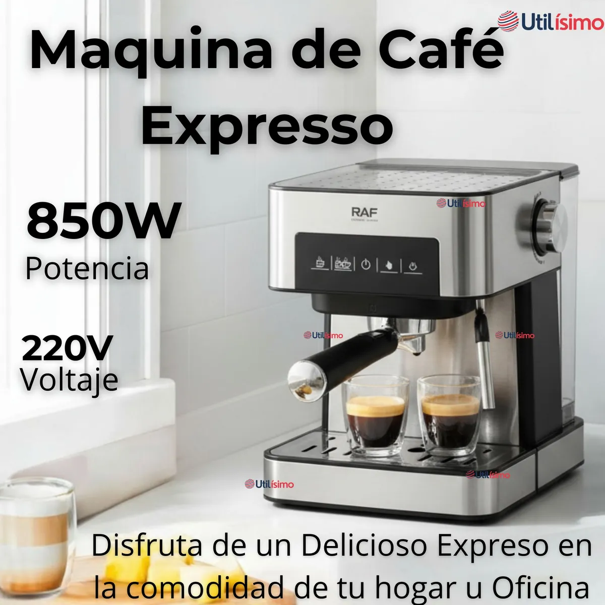RAF - Maquina Café Espresso Capuccino Espumador de Leche Antigoteo 1.5 L