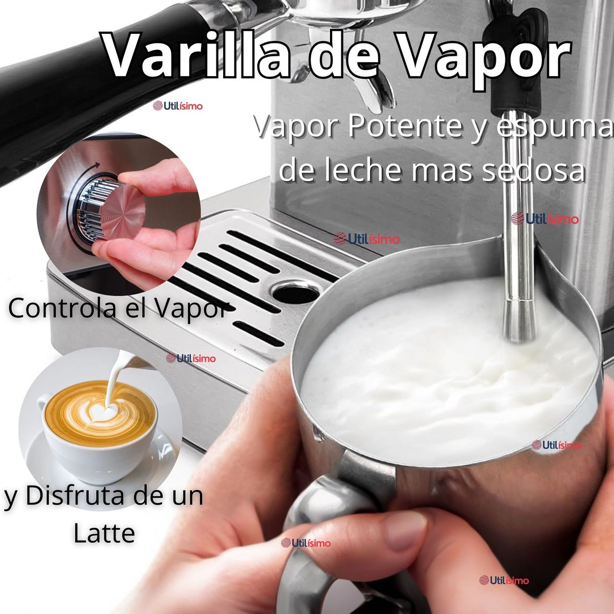 RAF - Maquina Café Espresso Capuccino Espumador de Leche Antigoteo 1.5 L