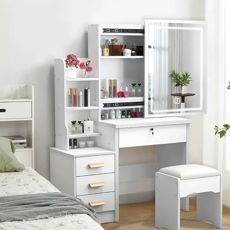 YOMYM - Mueble De Tocador Con Taburete 100×138×36cm