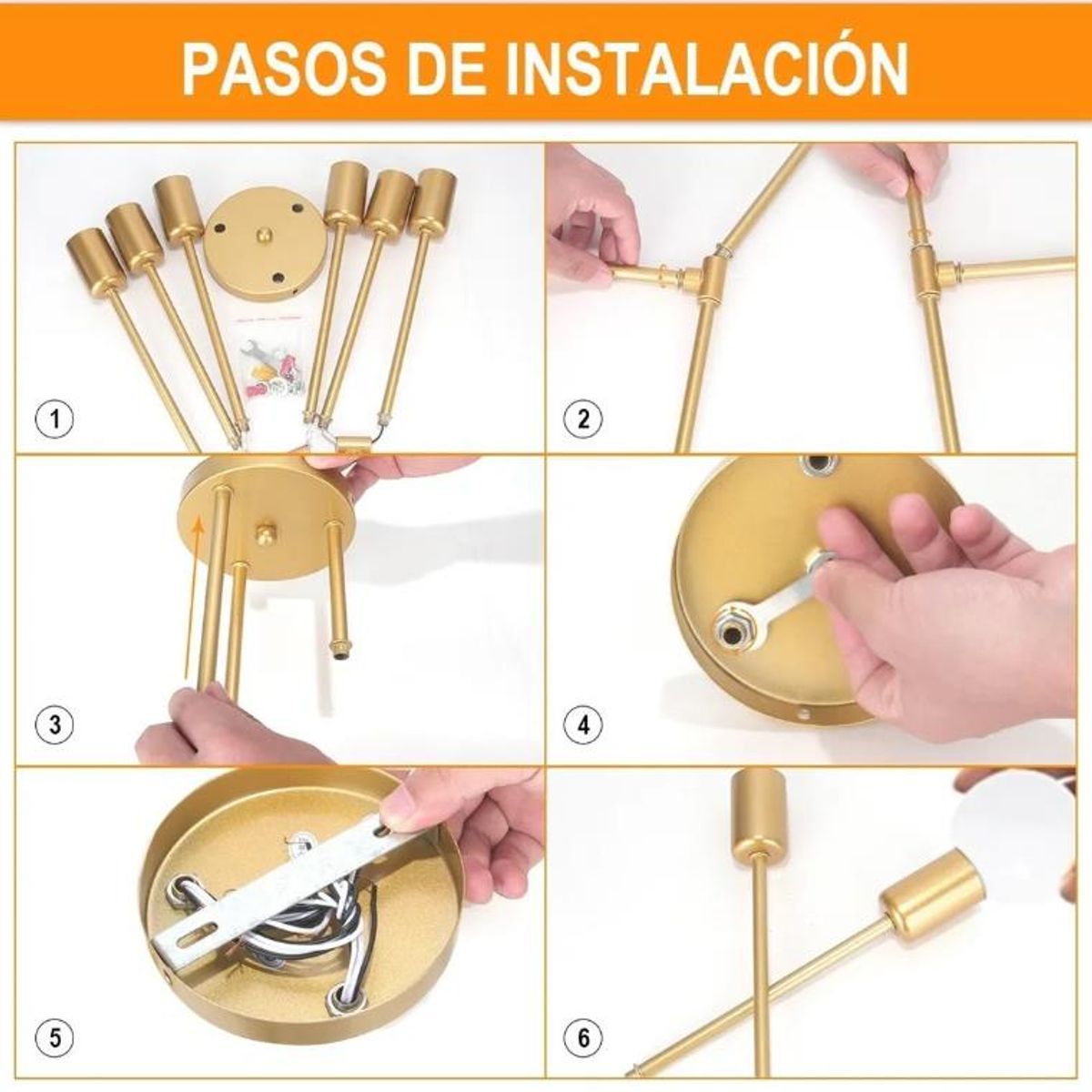 TNAKIEX - Lámpara Colgante Techo 6 luces - Dorada