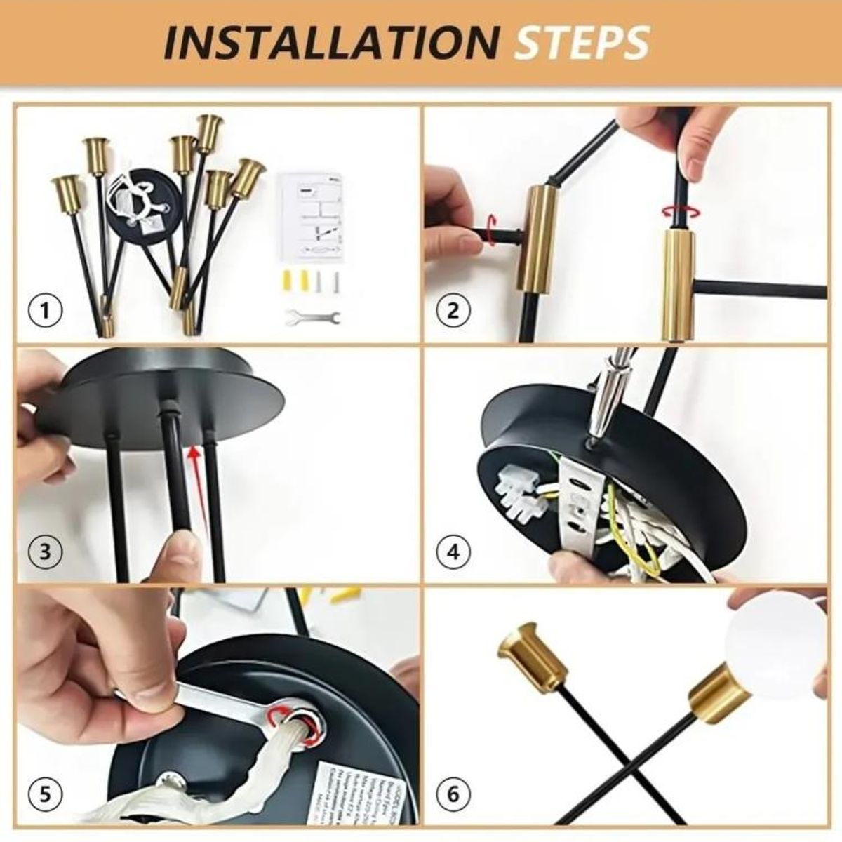 TNAKIEX - Lámpara Colgante Con 6 Focos Diy-negro