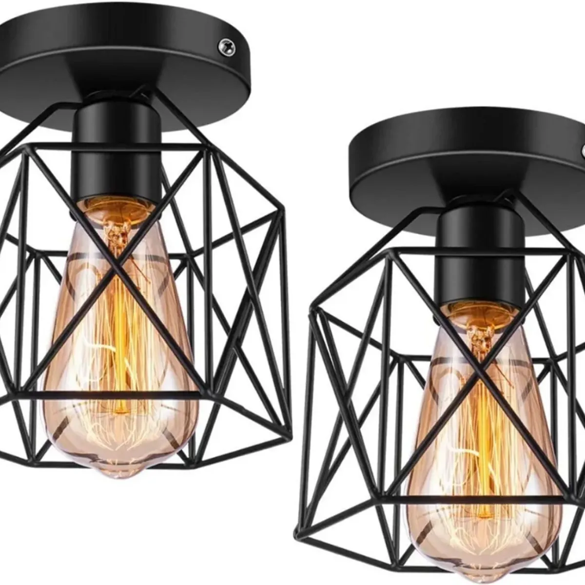 TNAKIEX - Lámpara Colgante de Techo con Jaula Metal 2 Piezas Negro