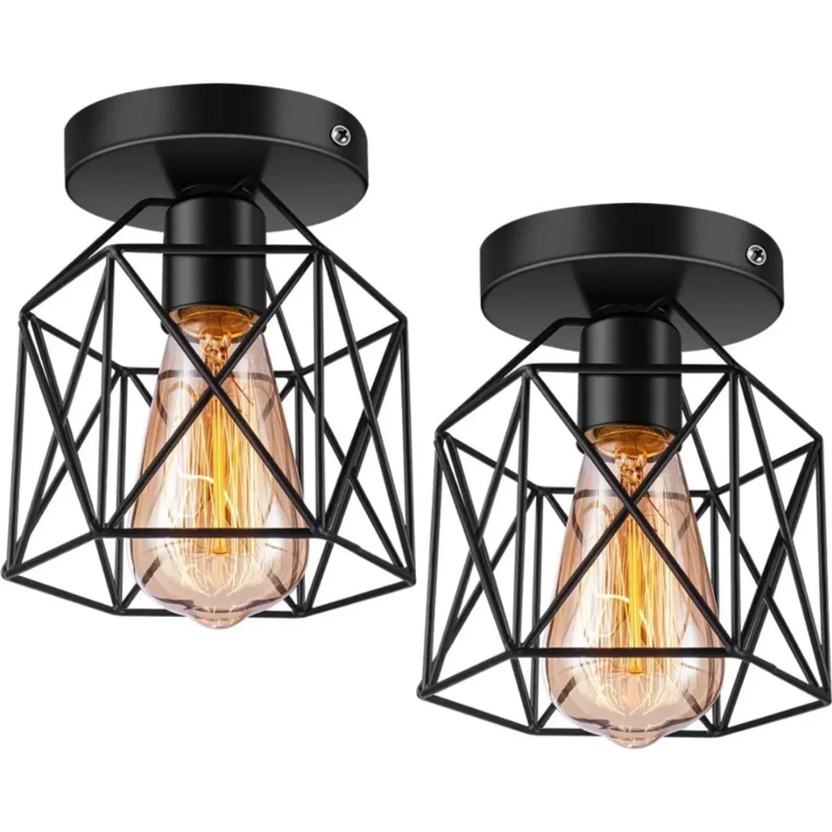 TNAKIEX - Lámpara Colgante de Techo con Jaula Metal 2 Piezas Negro