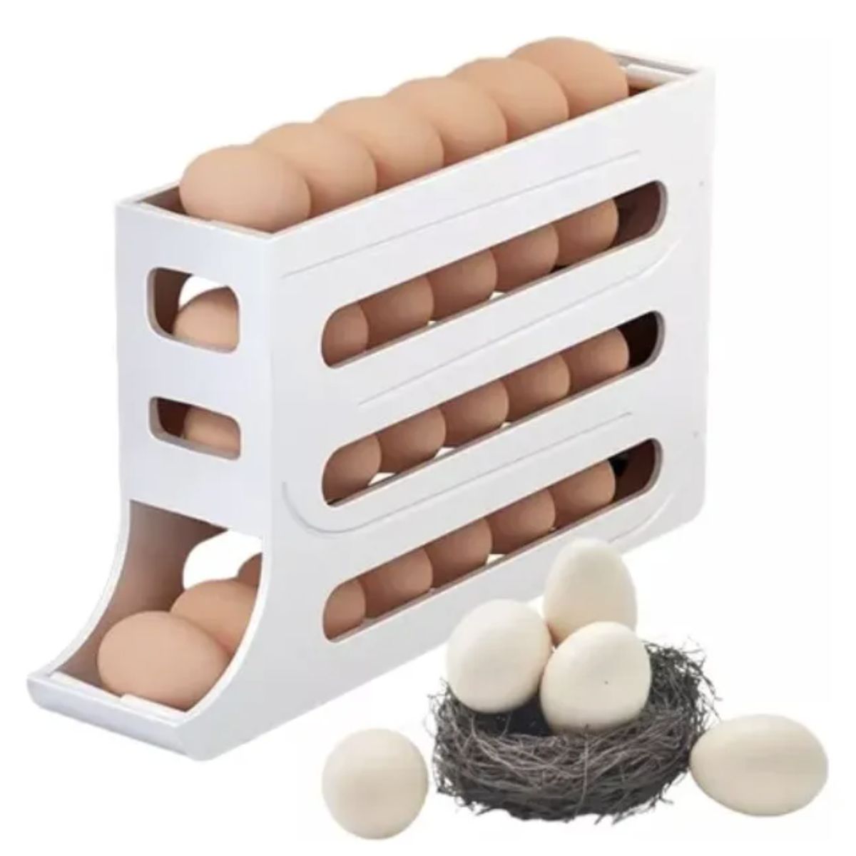 MOMO - Caja De Almacenamiento Huevos Deslizante Para Refrigerador Color Blanco