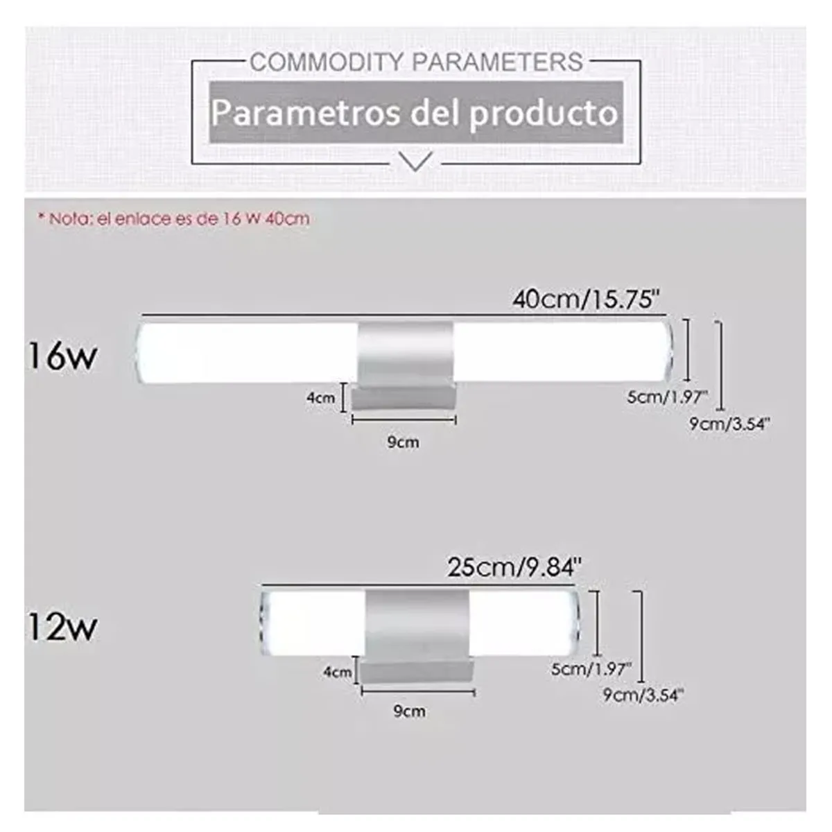 TNAKIEX - Aplique de Pared Baño Espejo 40cm 16W Led Contemporáneo
