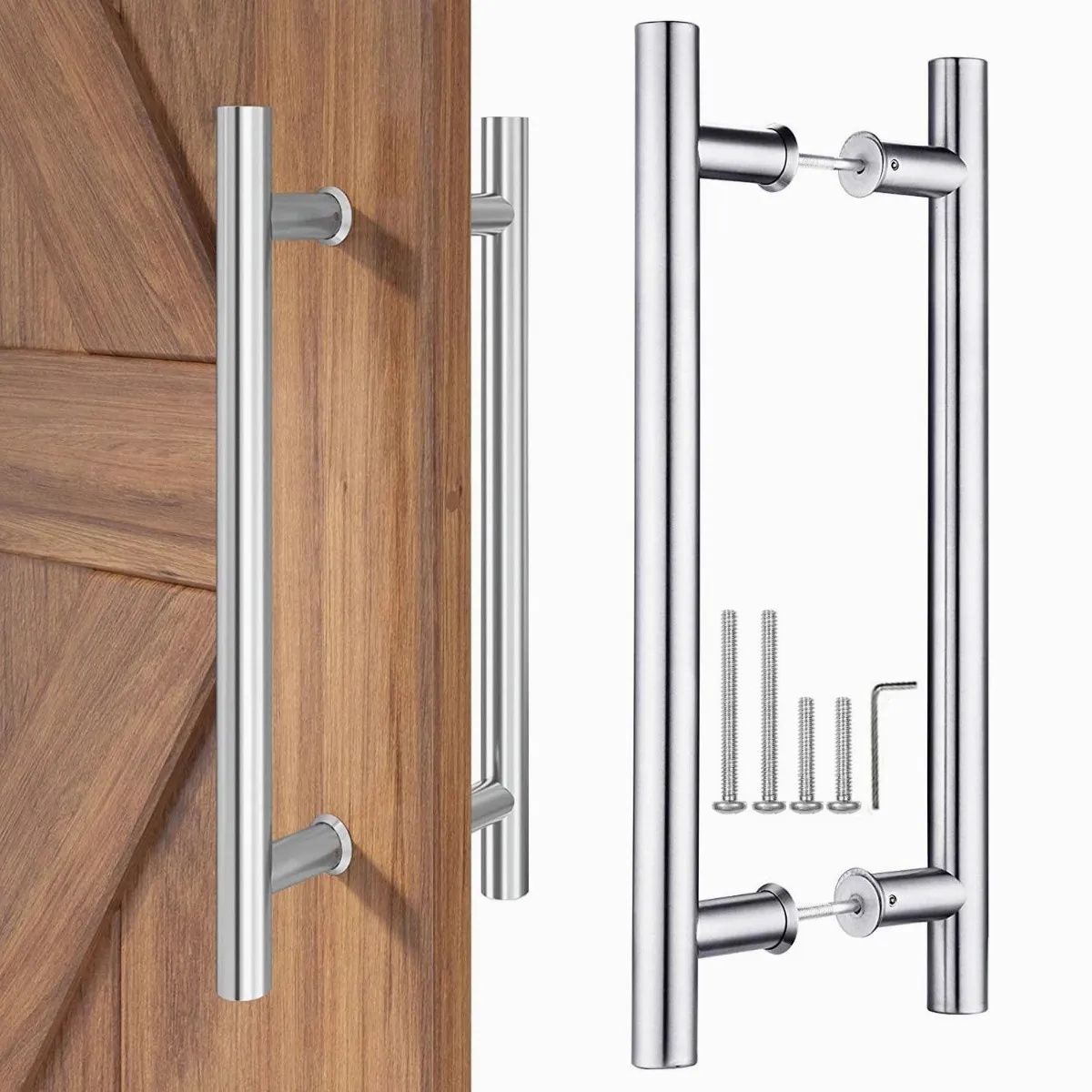 KUANGYE - Manillon Doble Acero Inoxidable 50 Cm Para Puerta Madera Plateado