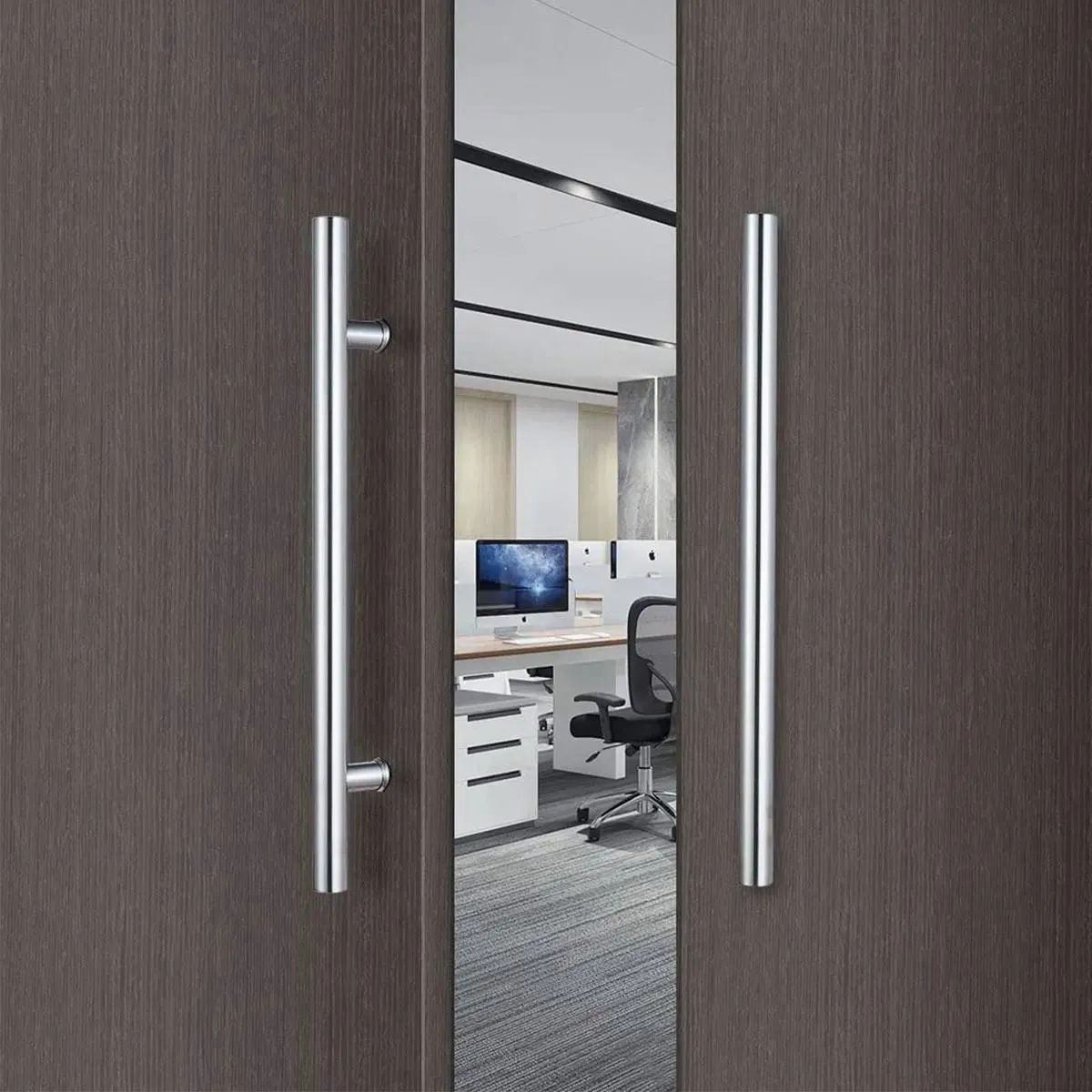 KUANGYE - Manillon Doble Acero Inoxidable 50 Cm Para Puerta Madera Plateado