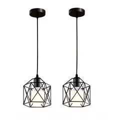 TNAKIEX - 2Pz Metal Lámparas Colgante Lámpara De Techo Industrial E27 Negro