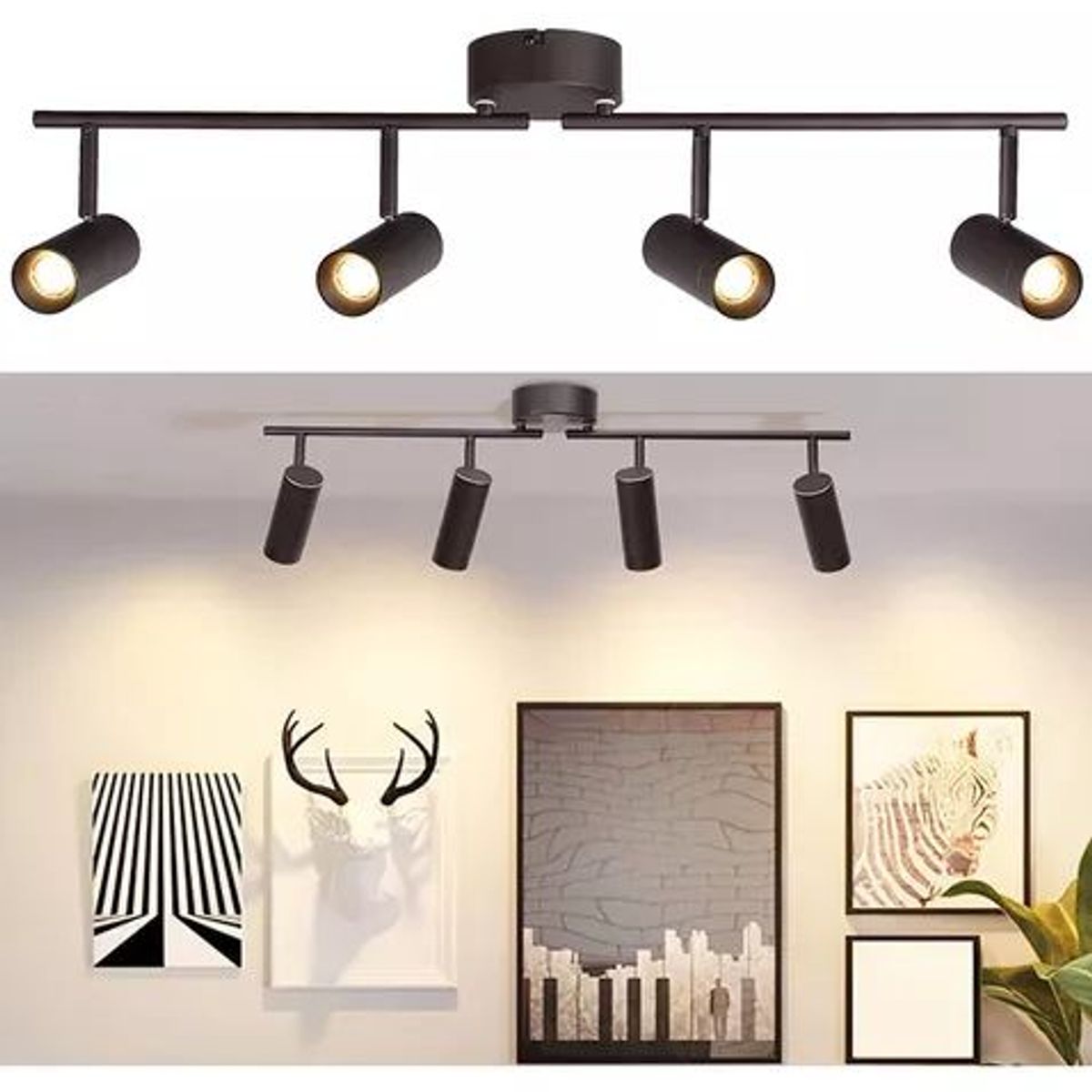 TNAKIEX - 4 Foco Riel Luz Cálida Riel Monofásico 1mt Negro.