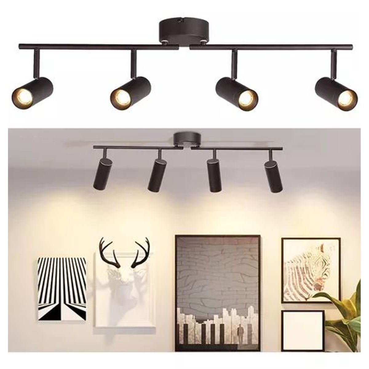 TNAKIEX - 4 Foco Riel Luz Cálida Riel Monofásico 1mt Negro.