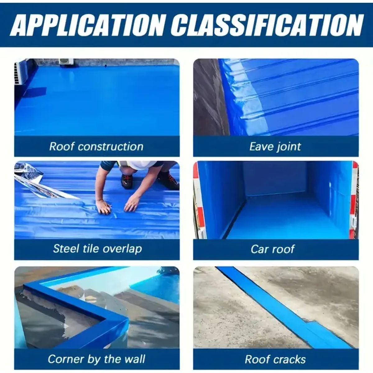 KUANGYE - Cinta Sellador Adhesivo Techo Gotera Impermeable 30cm X 10m Azul Lisa