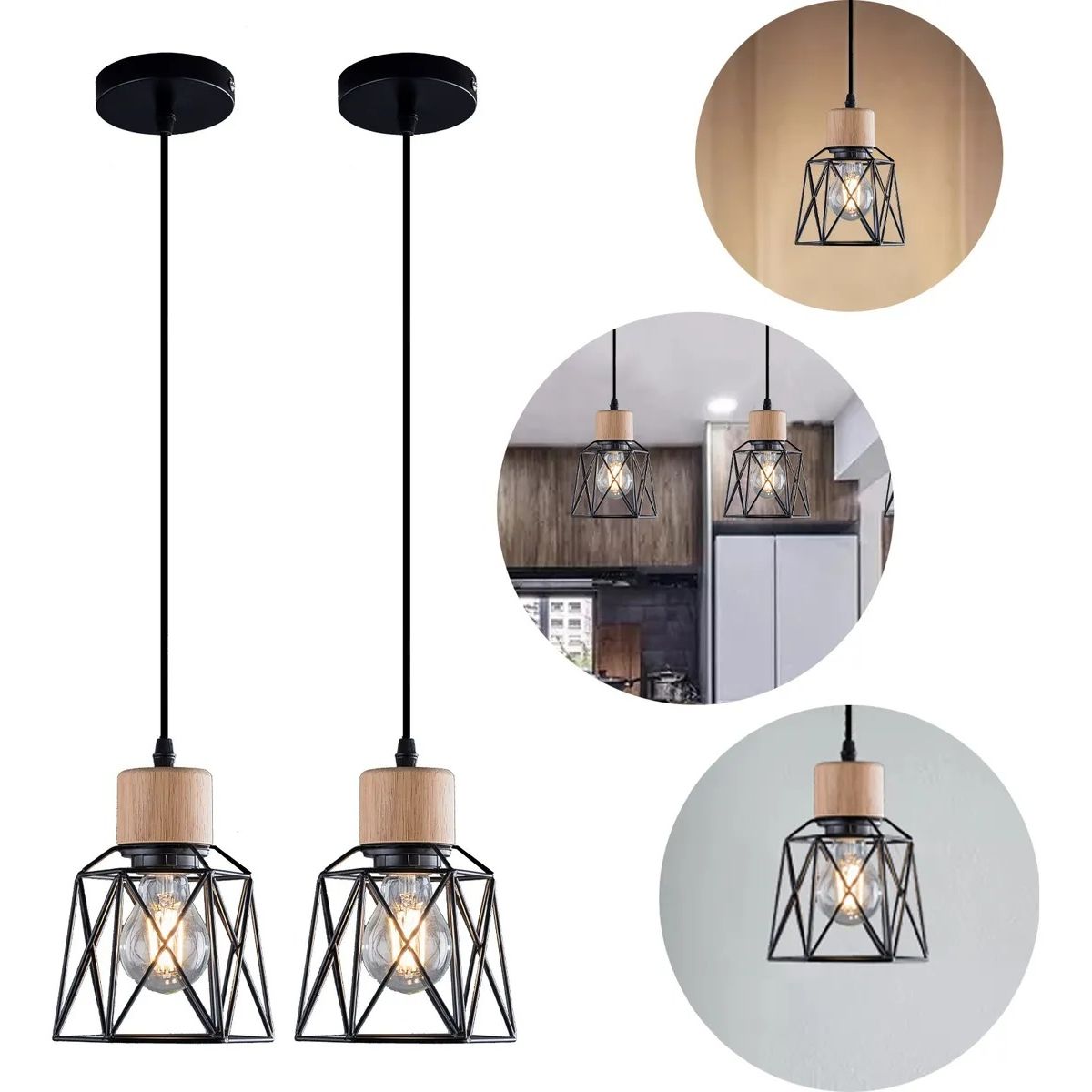 TNAKIEX - Lámpara Colgante Industrial E26 Tipo Jaula Negro, 2 Pieza