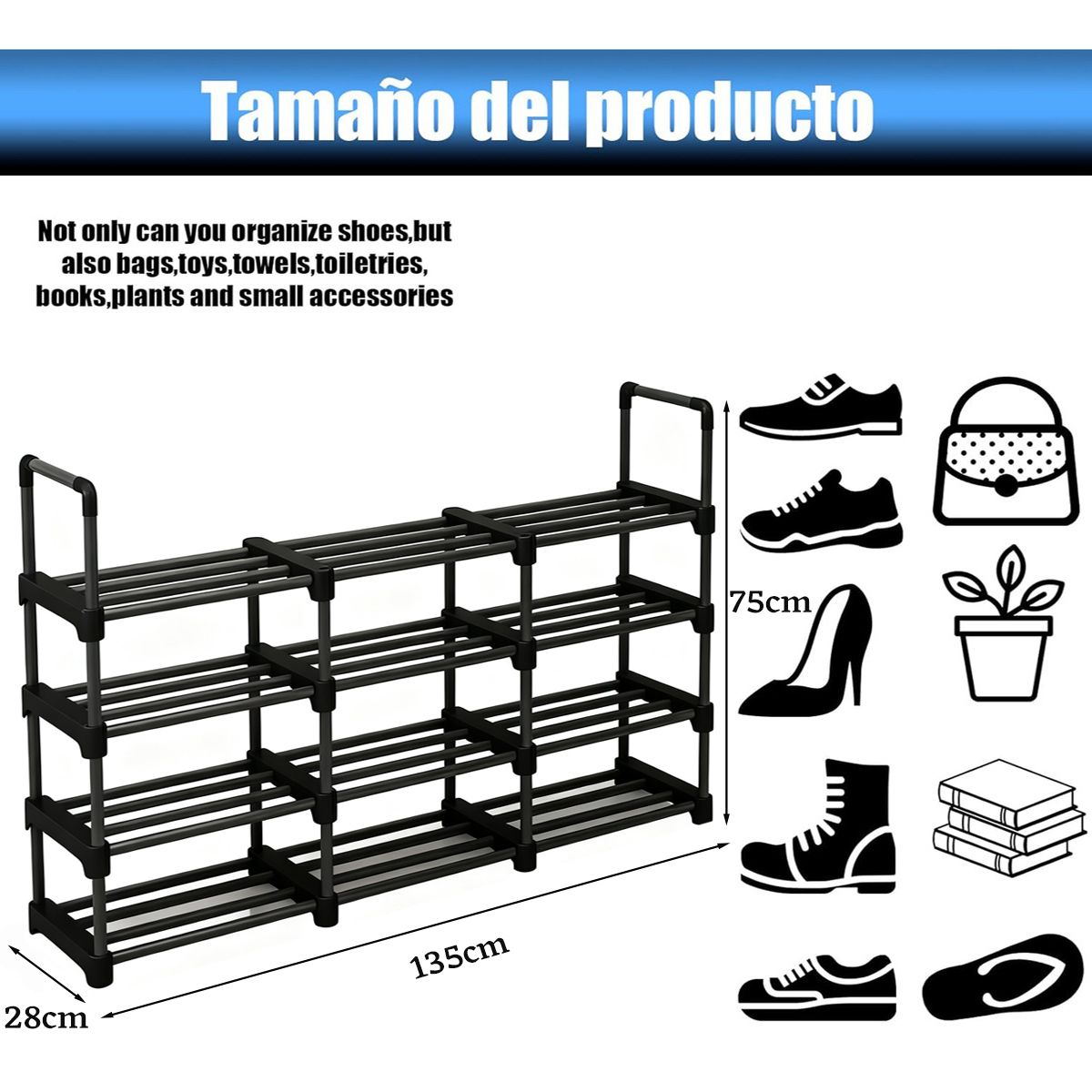 GENERICO - Zapatos De 3 Columnas Y 4 Niveles Estrecho Largo Apilable