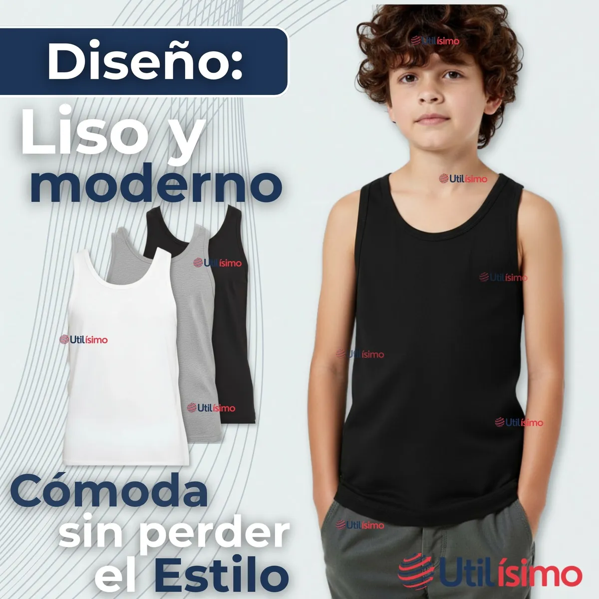 UTILISIMO - Camiseta Sin Manga Básica Suave 100% Algodón Colores Surtidos Niño