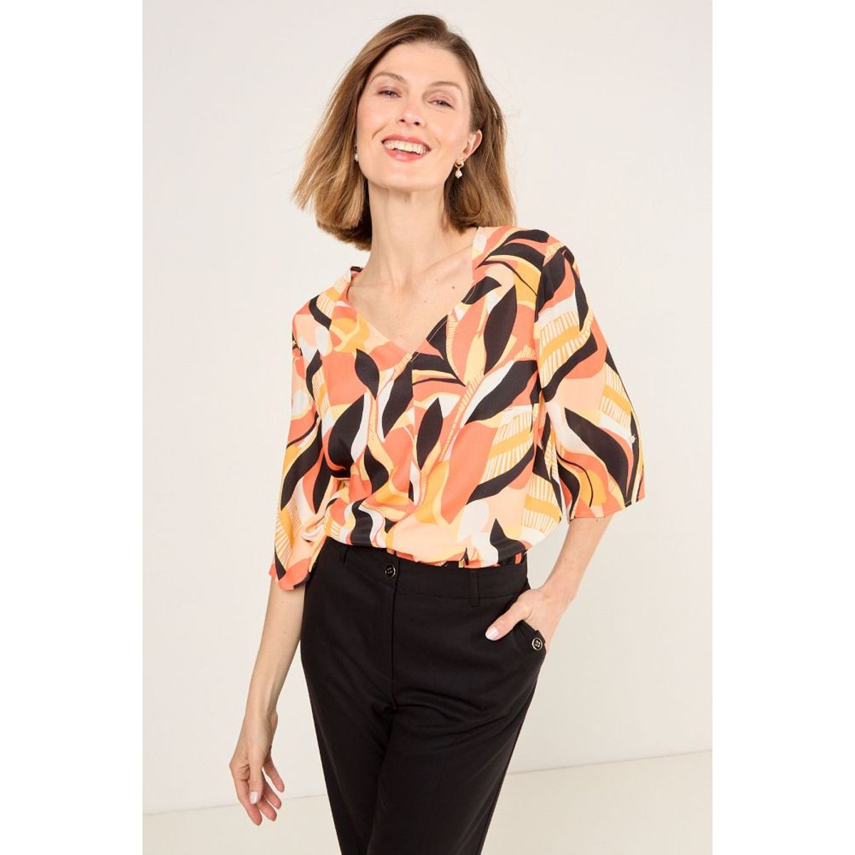 MA GRIFFE - Blusa De Viscosa Estampada Mujer Naranjo Magriffe