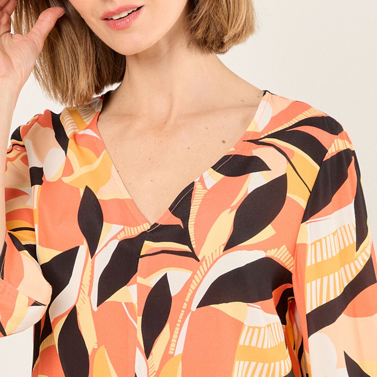 MA GRIFFE - Blusa De Viscosa Estampada Mujer Naranjo Magriffe