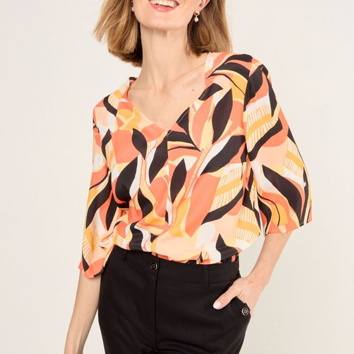 MA GRIFFE - Blusa De Viscosa Estampada Mujer Naranjo Magriffe