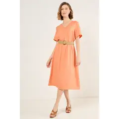 MA GRIFFE - Vestido Con Cinturon Mujer Naranjo Magriffe