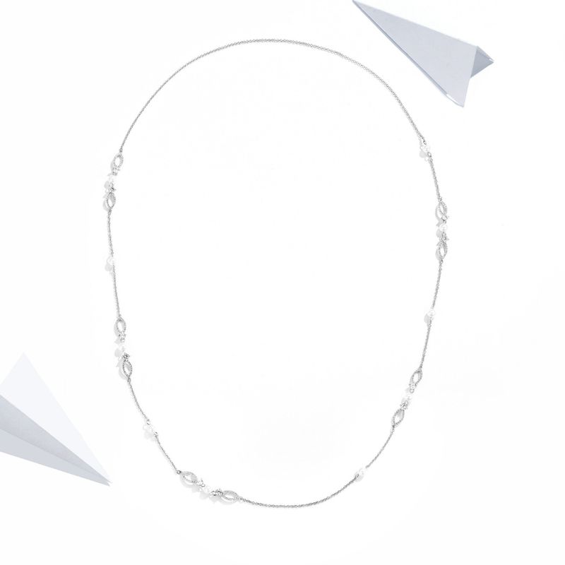 BLOOM CRYSTAL - Collar Largo de Perlas Blancas y Cristales en Rodio