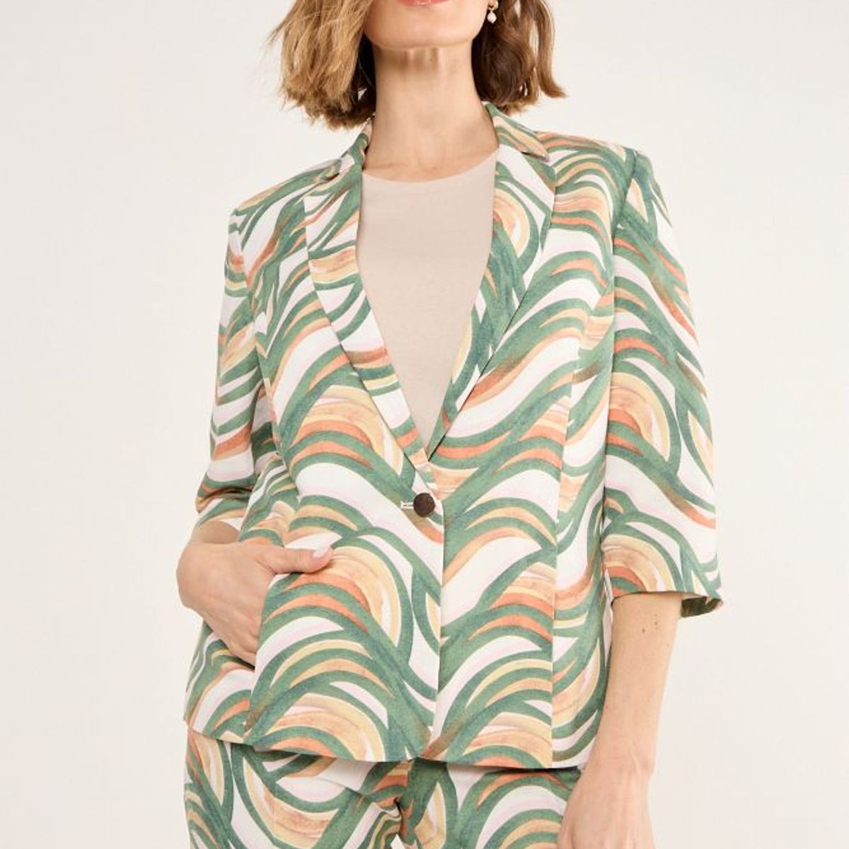 MA GRIFFE - Blazer Con Estampado Abstracto Mujer Beige Magriffe