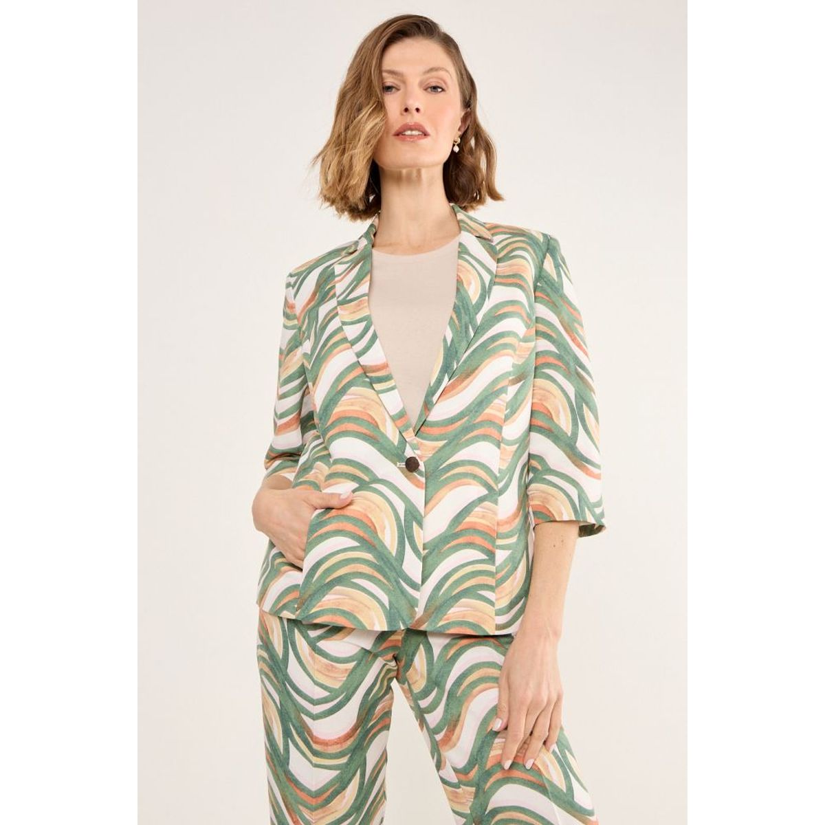 MA GRIFFE - Blazer Con Estampado Abstracto Mujer Beige Magriffe