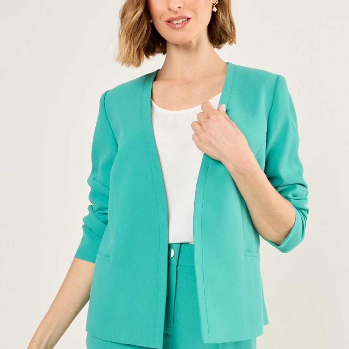 MA GRIFFE - Blazer Sin Solapa Mujer Verde Magriffe