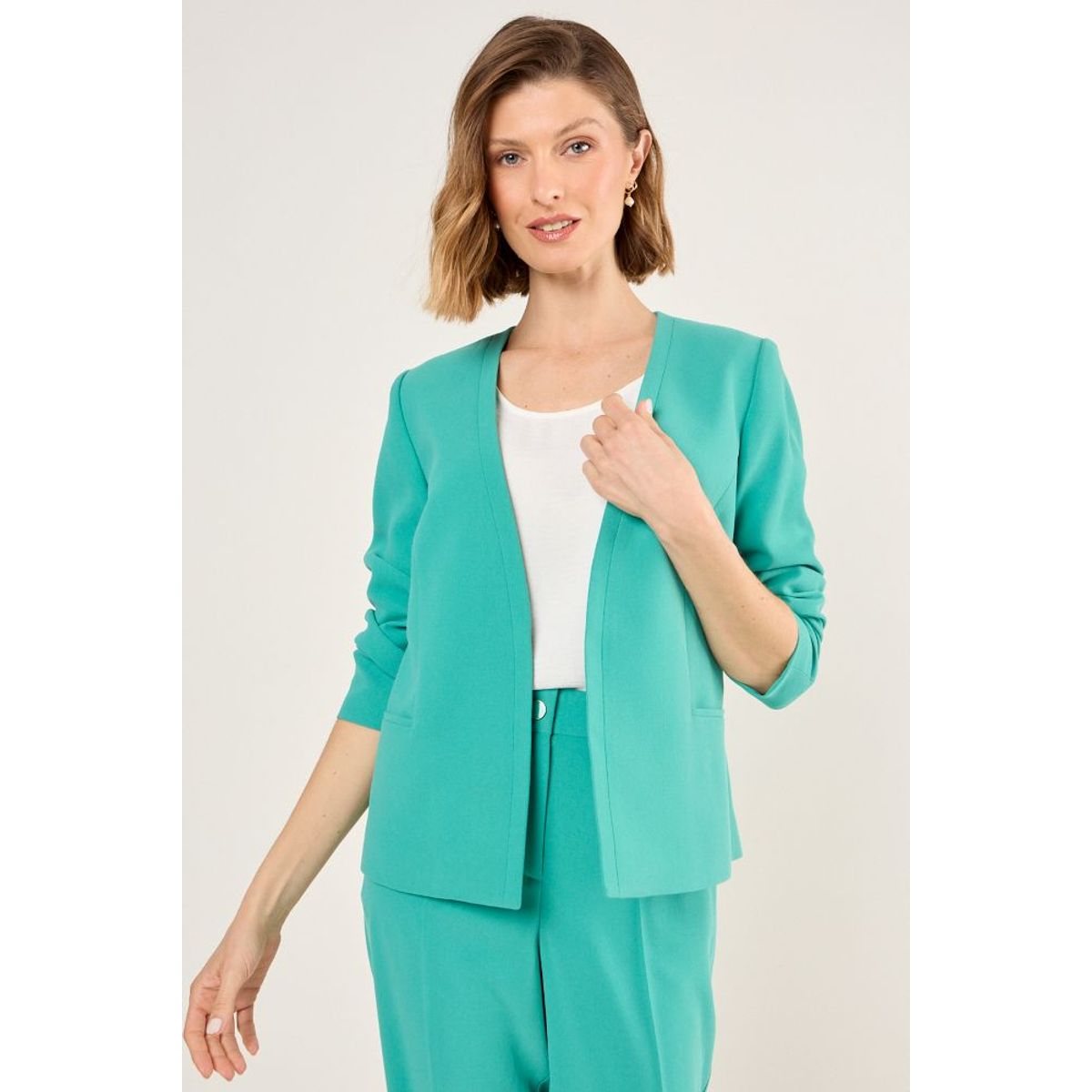 MA GRIFFE - Blazer Sin Solapa Mujer Verde Magriffe