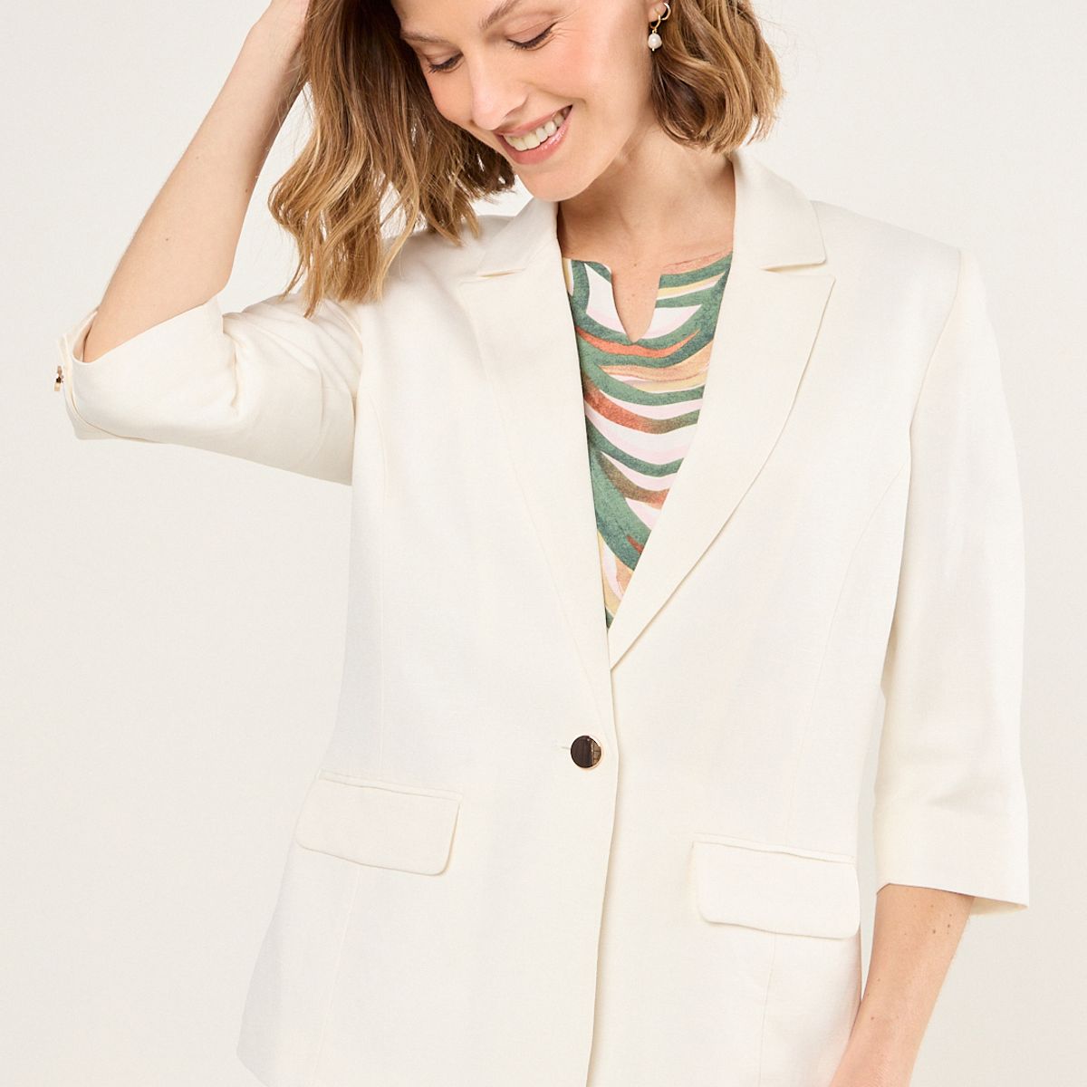 MA GRIFFE - Blazer De Lino Mujer Blanco Magriffe