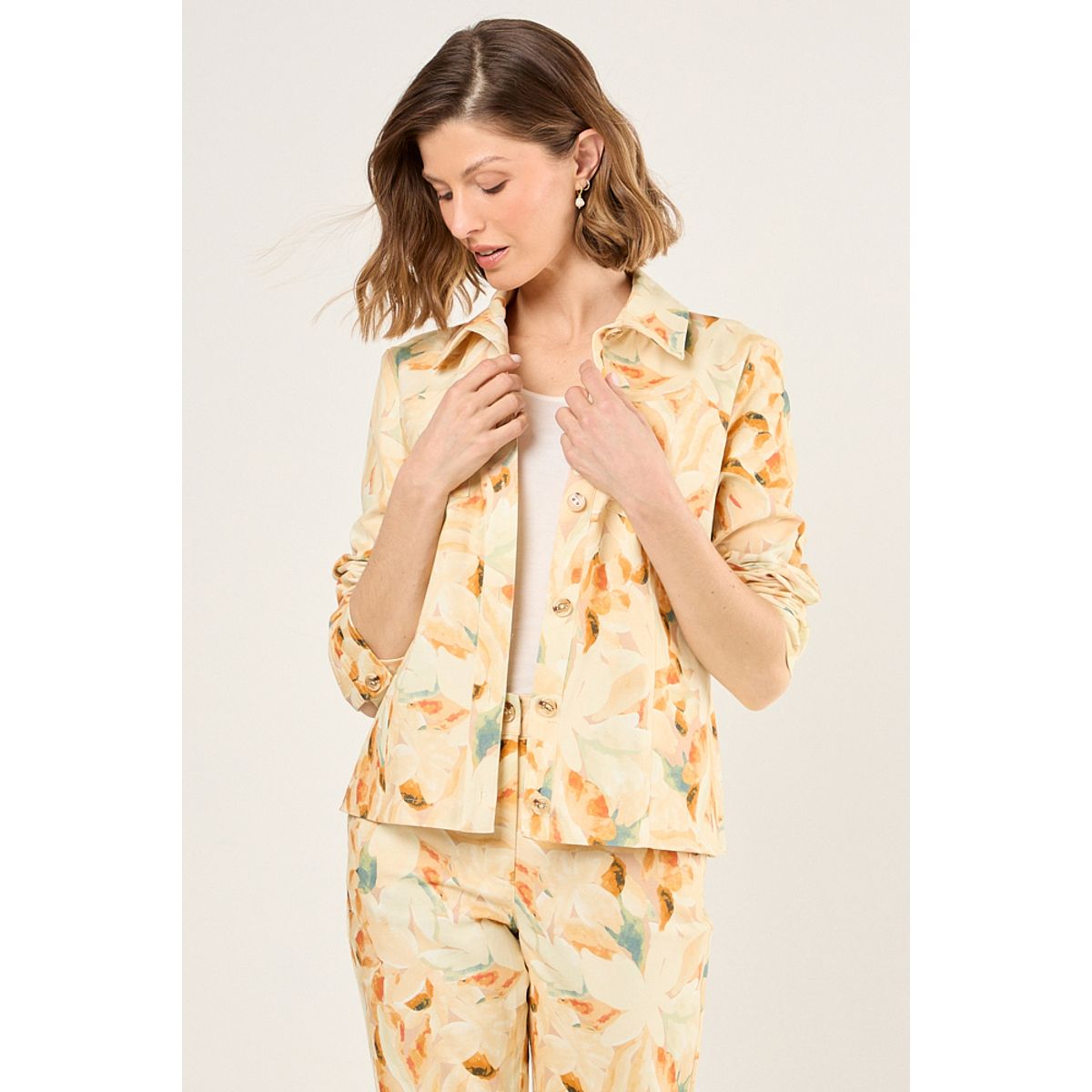 MA GRIFFE - Casaca Estampada Floral Mujer Naranjo Magriffe