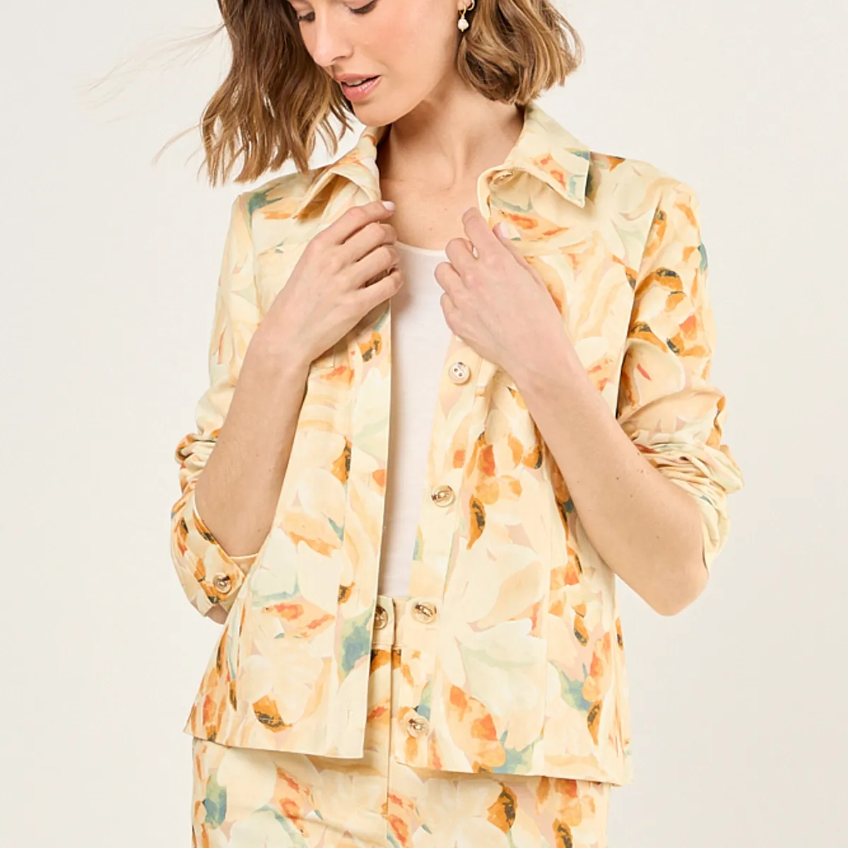 MA GRIFFE - Casaca Estampada Floral Mujer Naranjo Magriffe