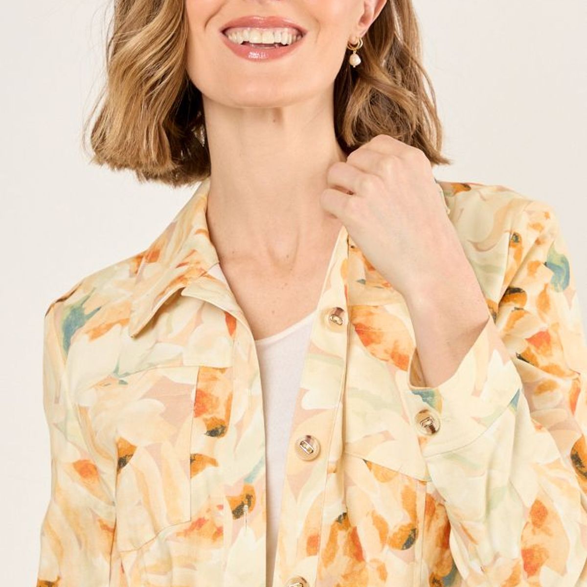 MA GRIFFE - Casaca Estampada Floral Mujer Naranjo Magriffe