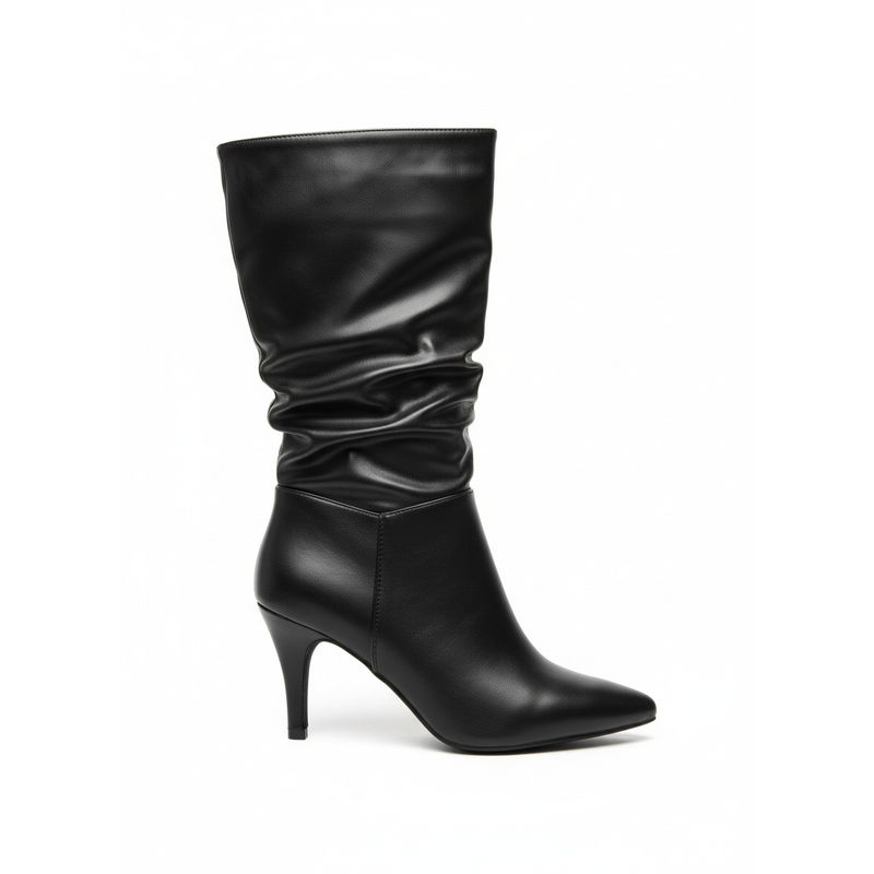 BOVINITA - Bota Mujer Negra Taco Aguja Fina Caña Arrugada Elegante
