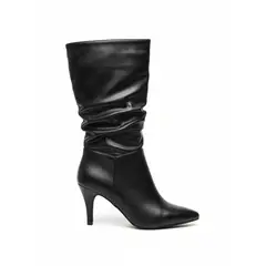 BOVINITA - Bota Mujer Negra Taco Aguja Fina Caña Arrugada Elegante