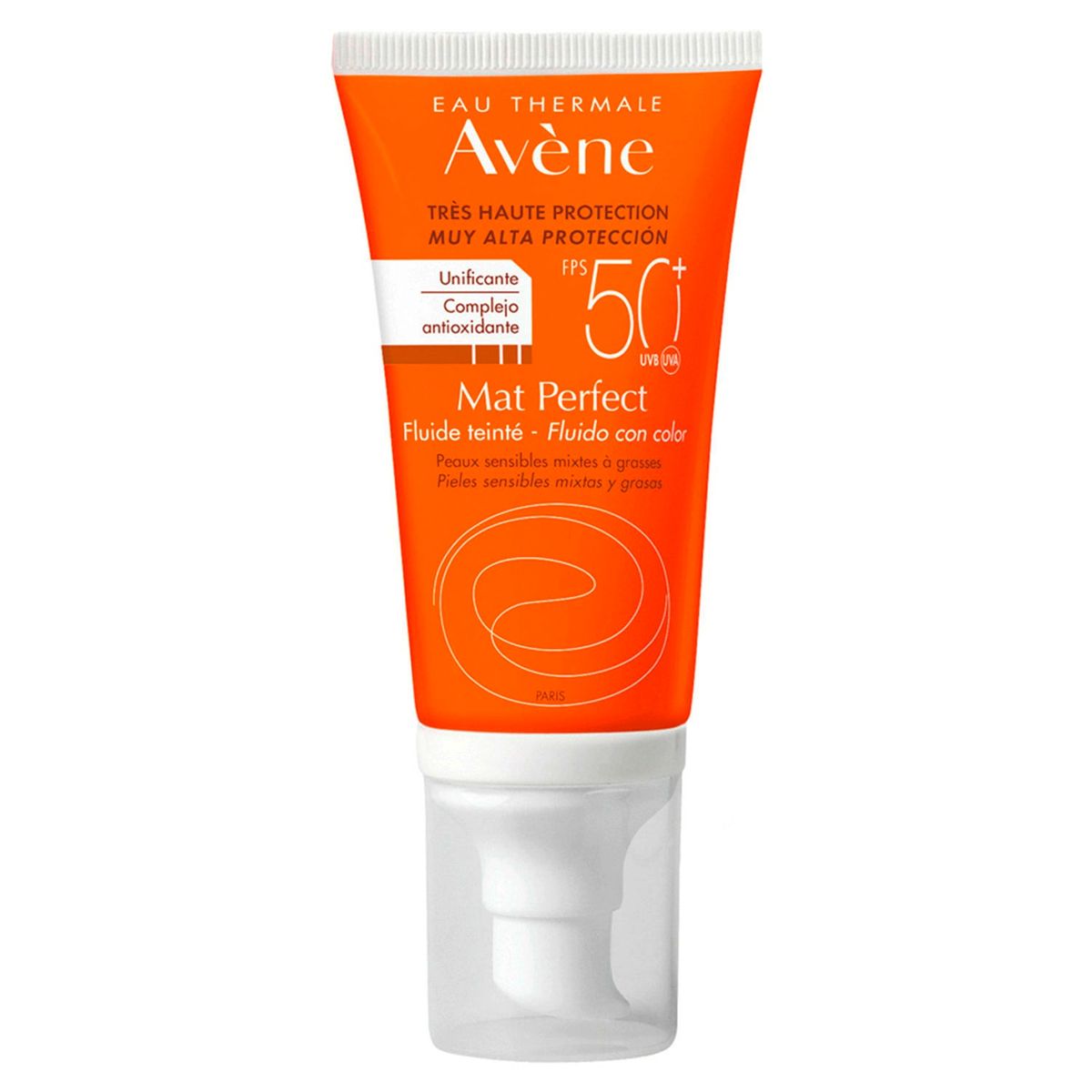 AVENE - Protector Solar Facial Fluido Mat Perfect FPS 50+ con color 50 ml Avene